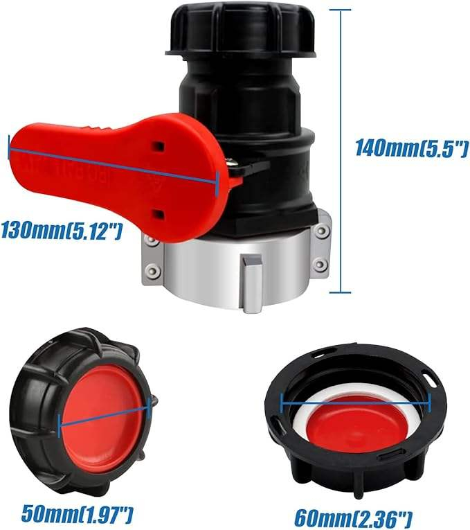 Xinzhou 2" IBC Ball Valve DN50 NPT Thread X 75mm Length - PP Plastic Discharge Valve CTBALL-04-75 with EPDM Gasket