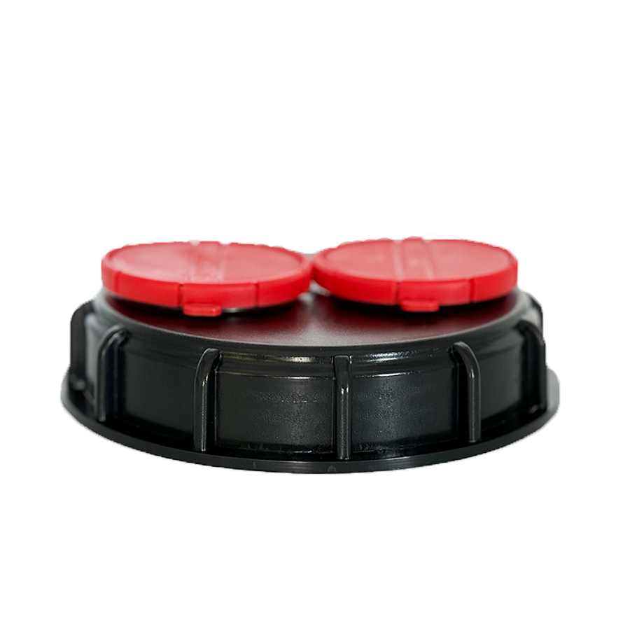 Coupling 6 Inch IBC Cap with Double 2" Bung Caps for IBC Tote Tanks HDPE Molded Blue